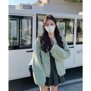 Minty Green Furry Thick Cardigan